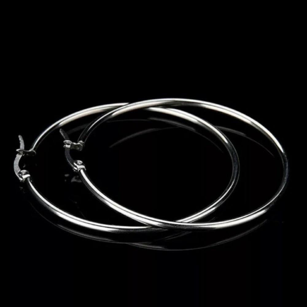 NEW White Gold Plated 2” Round Hoop Earrings